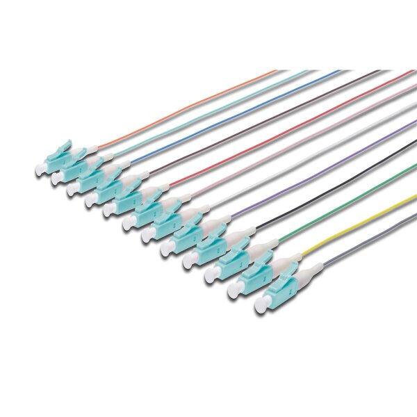 DIGITUS DK-25332-02/3 - LWL Pigtail-Set, 12 Stk., LC, MM OM3 50/125 µ loose buffer, Farbcode DIN IEC 304, 2 m
