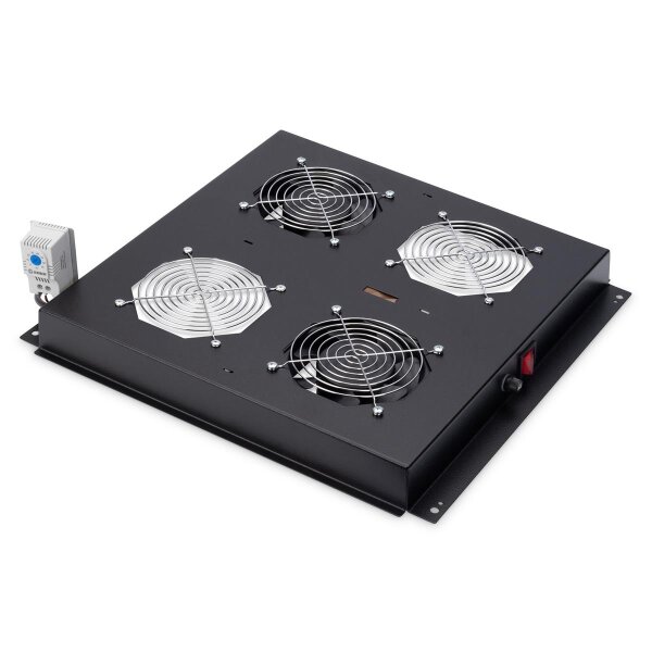 DIGITUS DN-19-FAN-2-B-N - Dachlüftereinheit für Unique Netzwerk & Dynamic 2 Lüfter, Thermostat, Schalter, Schwarz(RAL 9005)