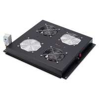 DIGITUS DN-19-FAN-2-B-N - Dachlüftereinheit für Unique Netzwerk & Dynamic 2 Lüfter, Thermostat, Schalter, Schwarz(RAL 9005)