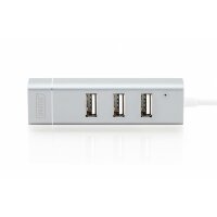 DIGITUS DA-70253 - USB 2.0 Type-C 3-Port HUB & Fast Ethernet LAN 3x USB A/F, 1x RJ45 Lan, Chipset: FE1.1S/RTL8152B
