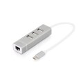DIGITUS DA-70253 - USB 2.0 Type-C 3-Port HUB & Fast Ethernet LAN 3x USB A/F, 1x RJ45 Lan, Chipset: FE1.1S/RTL8152B