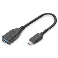 DIGITUS AK-300315-001-S - USB Typ-C Adapterkabel, OTG, Type-C - A St/Bu, 0,15m, 3A, 5GB, 3.0 Version, sw
