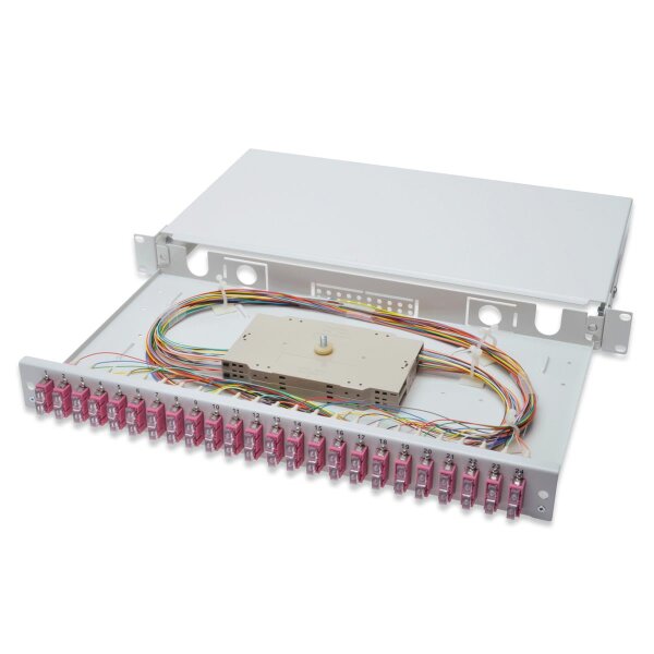 DIGITUS DN-96322-4 - LWL Spleißbox, 1HE, bestückt, 24x SC DX, OM4 inkl. Spleißkass., gefärbte Pigtails, Kupplungen