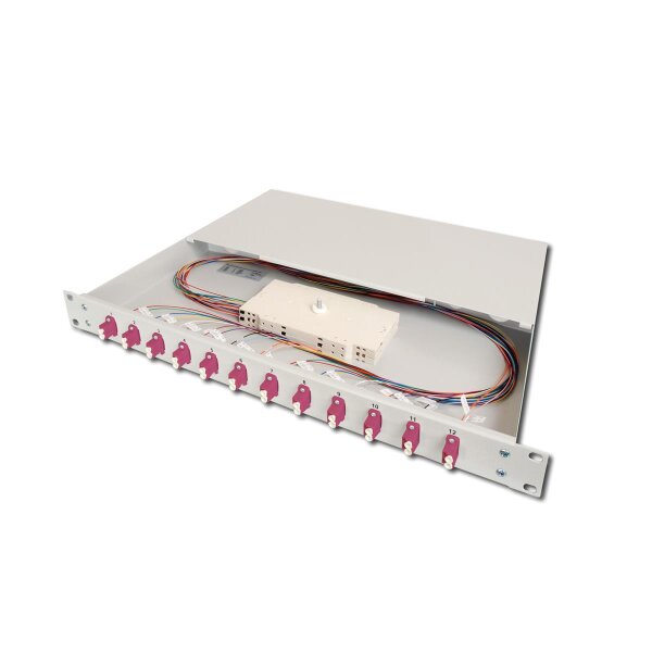 DIGITUS DN-96331-4 - LWL Spleißbox, 1HE, bestückt, 12x LC DX, OM4 inkl. Spleißkass., gefärbte Pigtails, Kupplungen