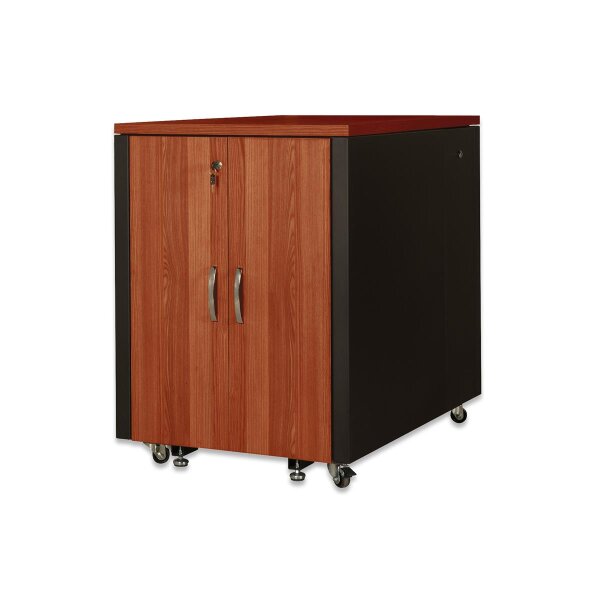DIGITUS DN-19-17U-SO-C - 17HE SOUNDproof Schrank, 1000x750x1130 mm Holzoptik Kirsche, schwarz (RAL 9005)