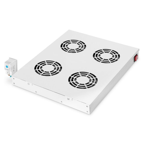 DIGITUS DN-19-FAN-4-HO - Lüftereinheit für 483 mm (19")-Montage 4 Lüfter, Thermostat, Schalter, grau (RAL 7035)