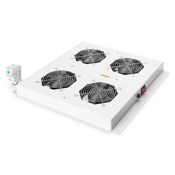 DIGITUS DN-19-FAN-4-N - Dachlüftereinheit für Unique Netzwerk & Dynamic 4 Lüfter, Thermostat, Schalter, grau (RAL 7035)
