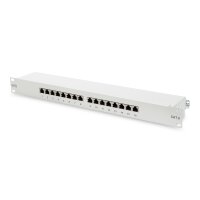 DIGITUS DN-91616S - CAT 6, Klasse E Patch Panel, geschirmt, 16-Port RJ45, 8P8C, LSA, 1HE, Rack Mount, grau, 482x44x109