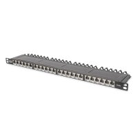 DIGITUS DN-91624S-SL-EA - CAT 6A Klasse EA Patch Panel, geschirmt, 0,5HE 24-Port RJ45, inkl. Staubschutzklappe, 8P8C, sw