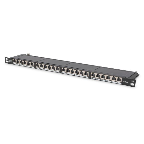 DIGITUS DN-91624S-SL-SH - CAT 6 Patch Panel, geschirmt, 24-Port RJ45 mit Klappen, 8P8C, LSA, 0,5HE, 19" Rack Mount, sw