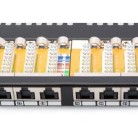DIGITUS DN-91624S-SL-SH - CAT 6 Patch Panel, geschirmt, 24-Port RJ45 mit Klappen, 8P8C, LSA, 0,5HE, 19" Rack Mount, sw