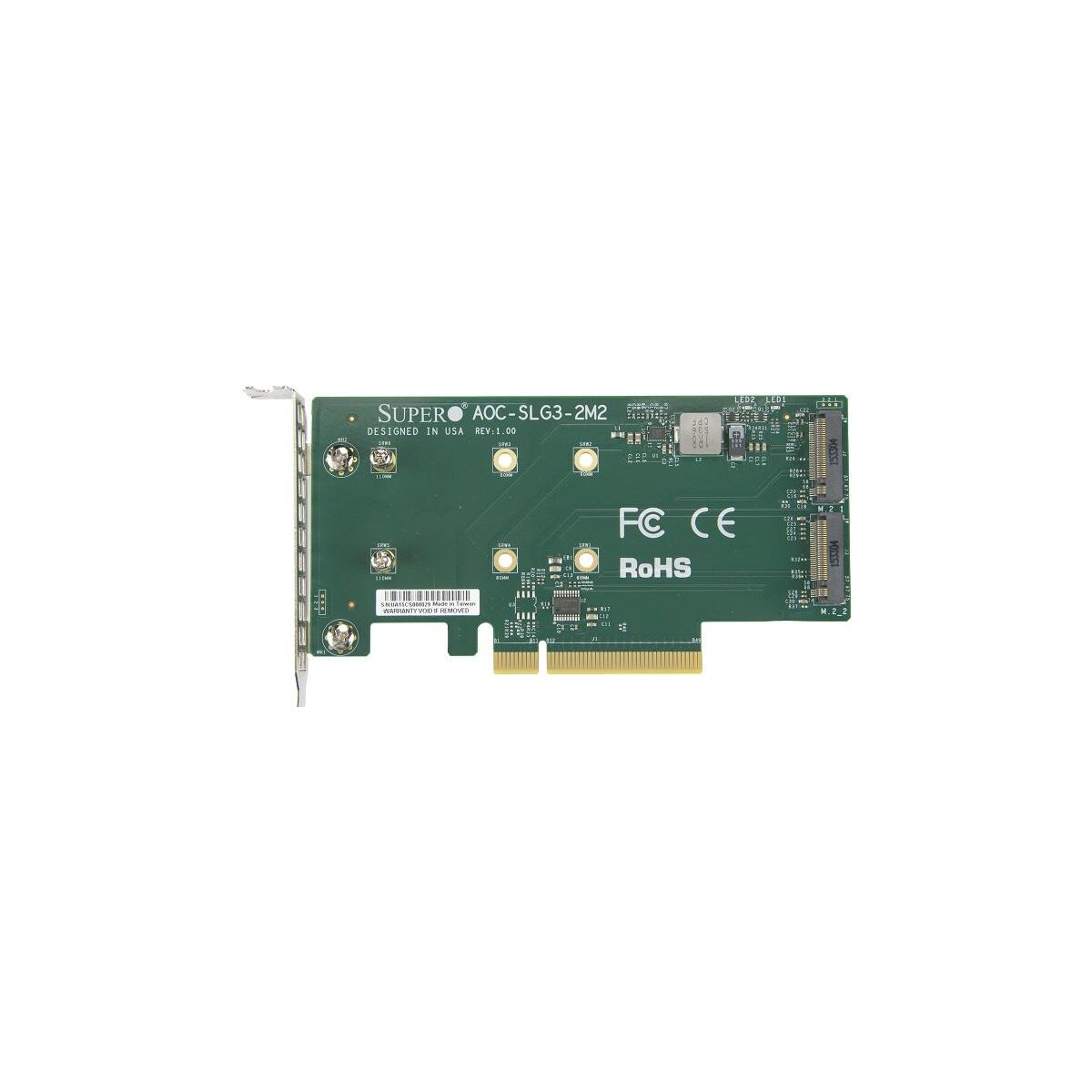 Supermicro AOC-SLG3-2M2 - PCIe - M.2 - Niedriges Profil - PCIe 3.0 - Grün - 10 - 55 °C