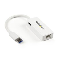 StarTech.com USB 3.0 Gigabit Ethernet Lan Adapter mit USB Port - Weiß - Verkabelt - RJ-45 - USB - 5000 Mbit/s - Weiß