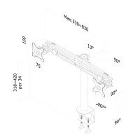 Neomounts FPMA-D700D Monitorarm 19-30" - Klemme - 48,3 cm (19") - 76,2 cm (30") - 100 x 100 mm - Höhenverstellung - Schwarz