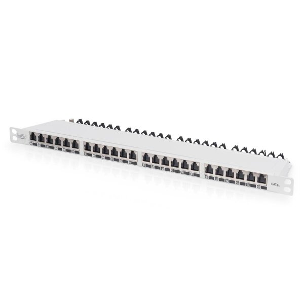 DIGITUS DN-91624S-SL-EA-G - CAT 6A EA Patch Panel, geschirmt, 24-Port RJ45 Staubschutzklappe, 8P8C, 0,5U, Grau RAL 7035