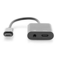 DIGITUS AK-300400-002-S - USB Type-C Verteilerkabel, Typ C - 3.5mm+Typ C St/Bu/Bu, 0.2m, Gen2, 5A, 10GB, Vers. 3.1, CE, sw