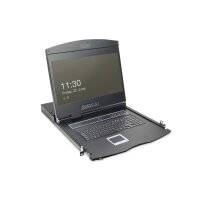 DIGITUS DS-72211-1GE - Modulare Konsole mit 19" TFT (48,3cm), 1-Port KVM & Touchpad, DE Tastatur, RAL 9005 sw