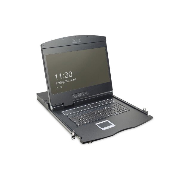 DIGITUS DS-72211-4GE - Modulare Konsole mit 19" TFT (48,3cm), 8-Port CAT 5 KVM & Touchpad, DE Tastatur, 9005 sw
