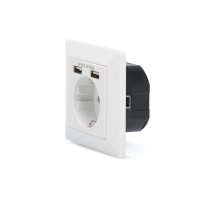 DIGITUS DA-70613 - Schutzkontakt Steckdose, 2x USB, USB Ges. Leistung 5V 2.1A, Eingang: AC 250V 50Hz, RAL 9003
