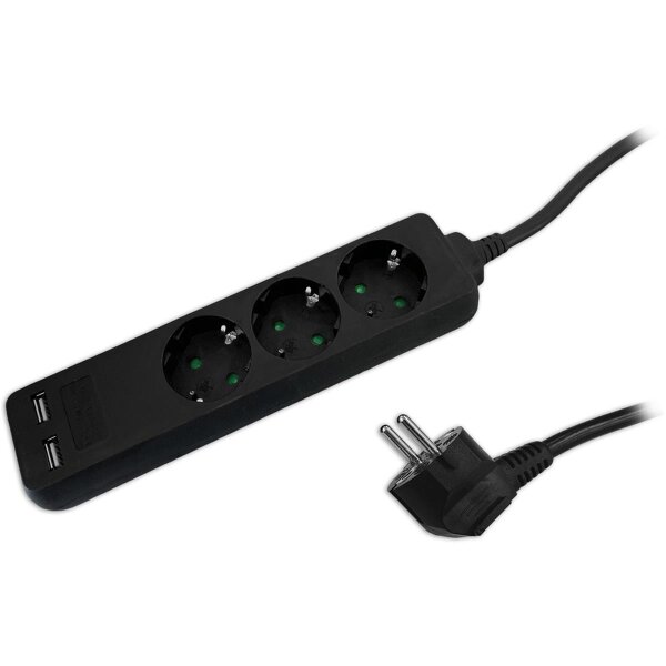 Steckdosenleiste  3 fach Black SKU 8776, 1,5m Kabel, 2xUSB