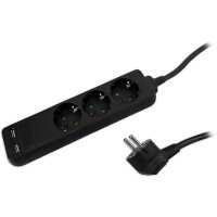Steckdosenleiste  3 fach Black SKU 8776, 1,5m Kabel, 2xUSB