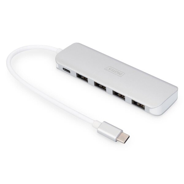 DIGITUS DA-70242-1 - 4-Port USB-C HUB + PD 4x USB 3.0, 1x PD Charging, Silber