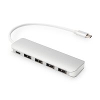 DIGITUS DA-70242-1 - 4-Port USB-C HUB + PD 4x USB 3.0, 1x PD Charging, Silber