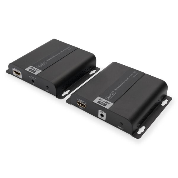 DIGITUS DS-55124 - 4K HDMI Extender Set via IP/CAT 5, 6 (120 m) komplett PoE powered, UHD 4K/30Hz