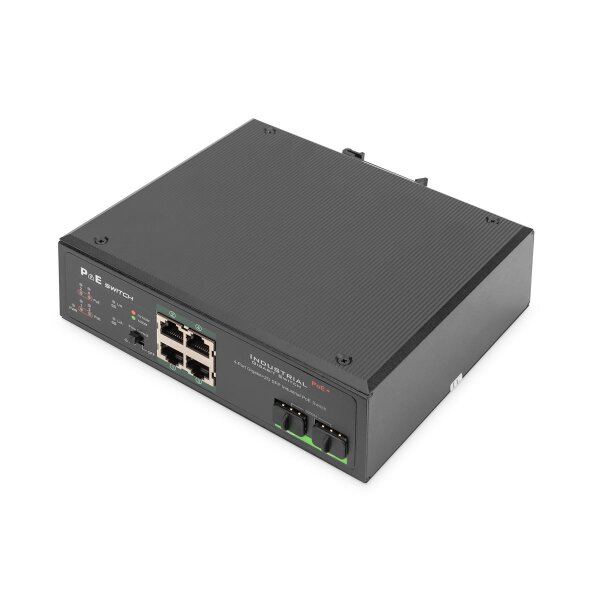 DIGITUS DN-651109 - Industrial Gigabit Ethernet PoE+ Switch 4-port PoE + 2-port SFP, 802.3at, DIN rail
