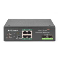DIGITUS DN-651109 - Industrial Gigabit Ethernet PoE+ Switch 4-port PoE + 2-port SFP, 802.3at, DIN rail