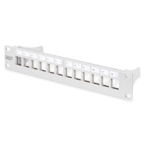 DIGITUS DN-91419 - Modular Patch Panel, geschirmt, 12-Port Blank,1HE,254mm (10") Rack Mount, grau RAL 7035