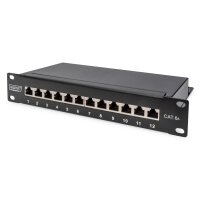 DIGITUS DN-91612S-EA - CAT 6A Patch Panel, geschirmt,12-Port 1HE, 10", Rack Mount,schwarz RAL 9005