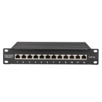 DIGITUS DN-91612S-EA - CAT 6A Patch Panel, geschirmt,12-Port 1HE, 10", Rack Mount,schwarz RAL 9005
