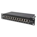 DIGITUS DN-91612S-EA - CAT 6A Patch Panel, geschirmt,12-Port 1HE, 10", Rack Mount,schwarz RAL 9005