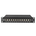 DIGITUS DN-91612S-EA - CAT 6A Patch Panel, geschirmt,12-Port 1HE, 10", Rack Mount,schwarz RAL 9005
