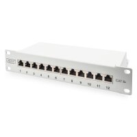 DIGITUS DN-91612S-EA-G - CAT 6A Patch Panel, geschirmt,12-Port 1HE, 10", Rack Mount, grau RAL 7035