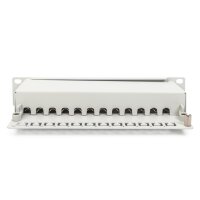 DIGITUS DN-91612S-EA-G - CAT 6A Patch Panel, geschirmt,12-Port 1HE, 10", Rack Mount, grau RAL 7035