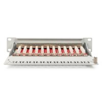 DIGITUS DN-91612S-EA-G - CAT 6A Patch Panel, geschirmt,12-Port 1HE, 10", Rack Mount, grau RAL 7035