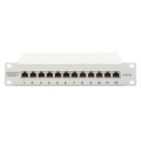 DIGITUS DN-91612S-EA-G - CAT 6A Patch Panel, geschirmt,12-Port 1HE, 10", Rack Mount, grau RAL 7035