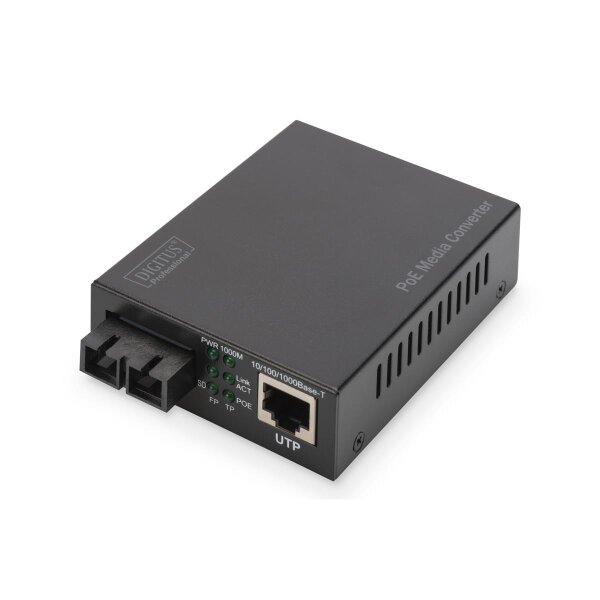 DIGITUS DN-82150 - Gigabit Ethernet PoE+ Medienkonverter, Multimode 802.3at, 30W, SC connector, bis zu 0.5km