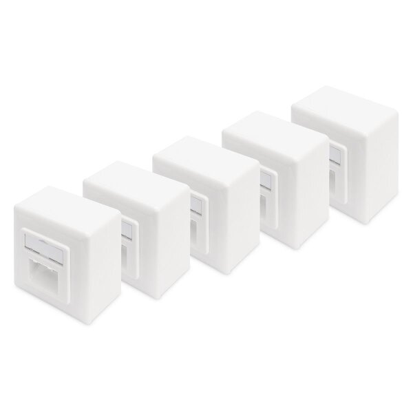 DIGITUS DN-9006/B5-N - CAT 6 Anschlussdose, geschirmt, 2x RJ45 8P8C, LSA, Reinweiß, Aufputz, Set= 5 Stk.