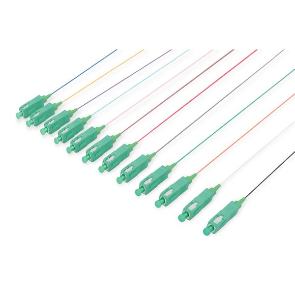 DIGITUS DK-292219-02-APC - LWL Pigtail-Set, 12 Stk., SC APC, SM OS2 09/125 µ loose buffer, Farbcode DIN IEC 304, 2 m