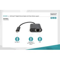 DIGITUS DN-3027 - USB-Type-C Gigabit Ethernet Adapter + PD mit Leistungsabgabefunktion