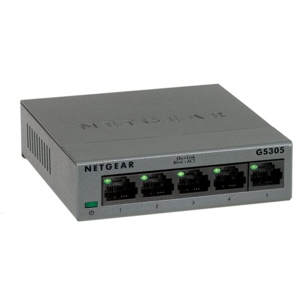 Netgear GS305 Switch 5 Port Gigabit Ethernet LAN Switch (Plug-and-Play Netzwerk Switch - LAN Verteiler - Hub energieffizient - lüfterlos - robustes Metallgehäuse) - Unmanaged - L2 - Gigabit Ethernet (10/100/1000) - Wandmontage