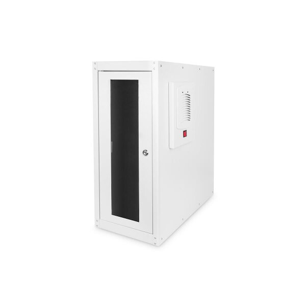 DIGITUS DN-CC-9002 - Computergehäuse mit Nivellierfüßen, 670x300x600 mm Innenm. 581x292x550 mm, Glastür, Lüfter, RAL 7035