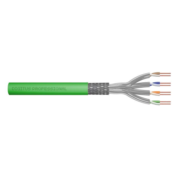 DIGITUS DK-1843-VH-5 - CAT 8.2 S-FTP Installationsk., 2000 MHz, AWG 22/1 Dca, 500 m, Trommel, Simplex, Grün