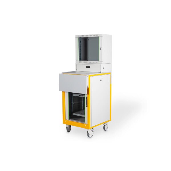 DIGITUS DN-39004 - 16HE Netzwerkschrank, mobiler Arbeitsplatz, IP20 1678x600x670 mm, Ablage, Bildschirmgehäuse, grau