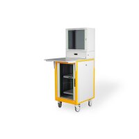 DIGITUS DN-39004 - 16HE Netzwerkschrank, mobiler Arbeitsplatz, IP20 1678x600x670 mm, Ablage, Bildschirmgehäuse, grau