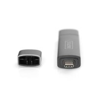 DIGITUS DA-70886 - Combo Card Reader Hub (USB-C+USB 3.0) 1x SD, 1x MicroSD, 1x USB 3.0, grau
