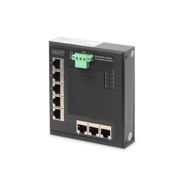 DIGITUS DN-651127 - Industrial 8-Port Gigabit Flat Switch DIN rail, erweiterter Temperaturbereich